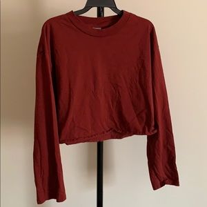 100% cotton crop top long sleeve - burgundy